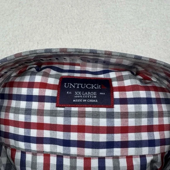Untuckit Retsina Shirt XXL Regular Fit Red Blue White Plaid Cotton 2XL NWT - Picture 2 of 4